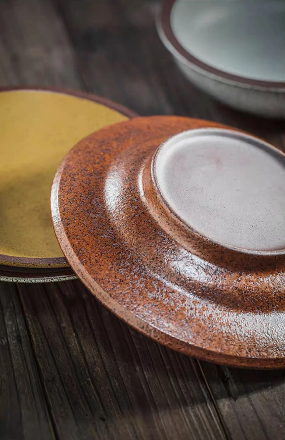 Vintage Multi-Color Reactive Glaze High-Fired Stoneware Tableware Collection