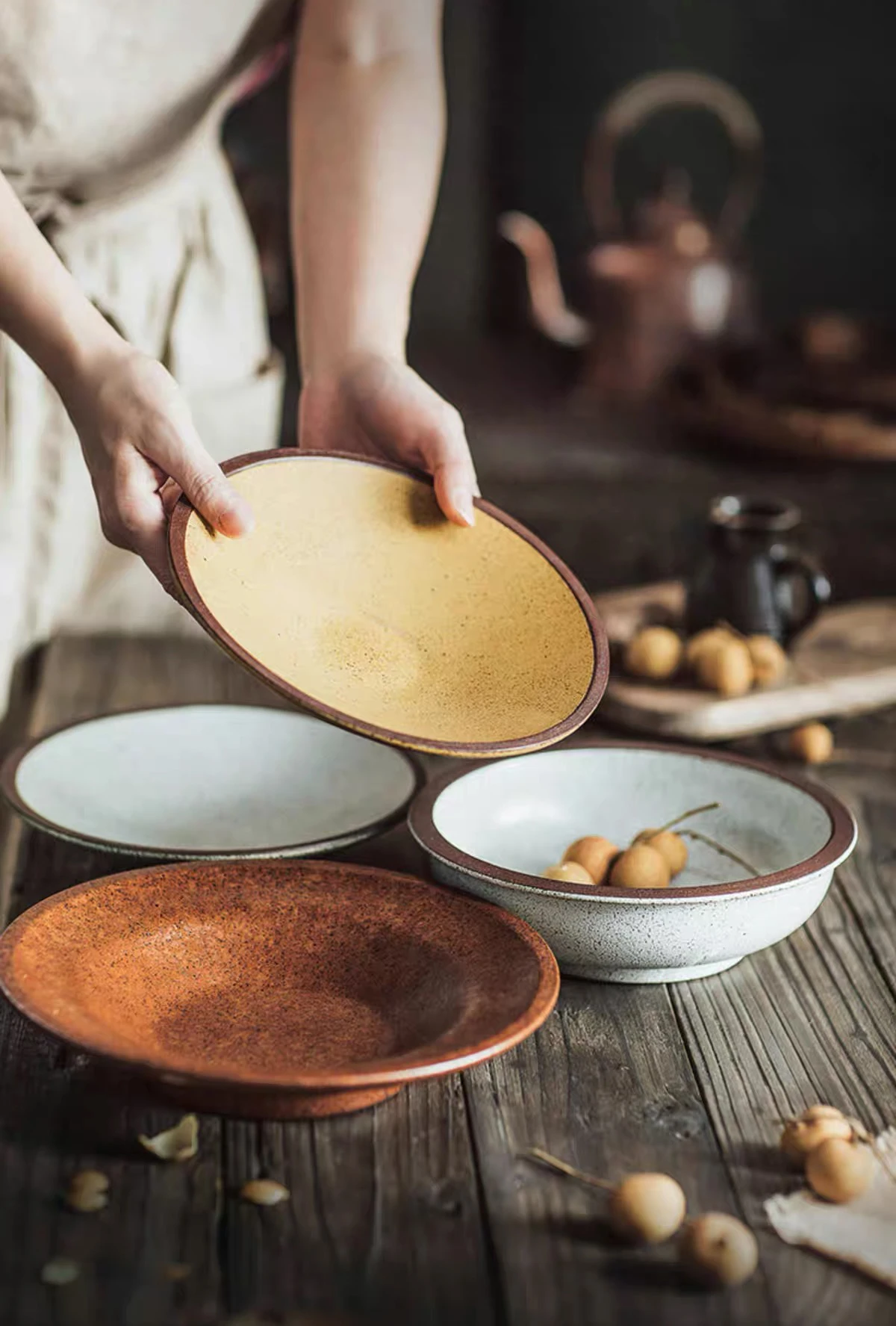 Vintage Multi-Color Reactive Glaze High-Fired Stoneware Tableware Collection