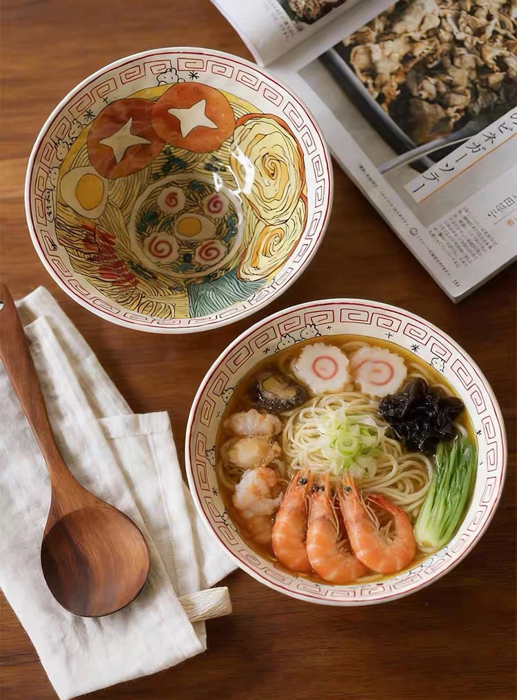 Hand-Painted Japanese Ramen Bowl High-Fired Stoneware Collection