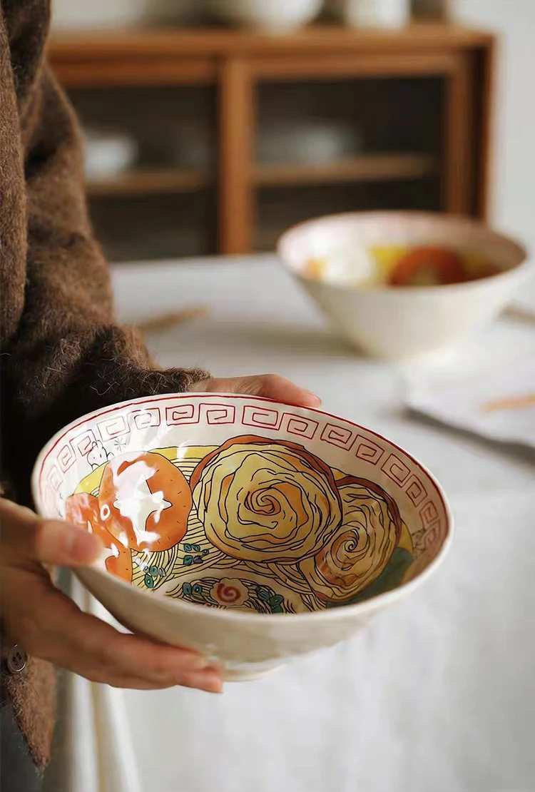 Hand-Painted Japanese Ramen Bowl High-Fired Stoneware Collection