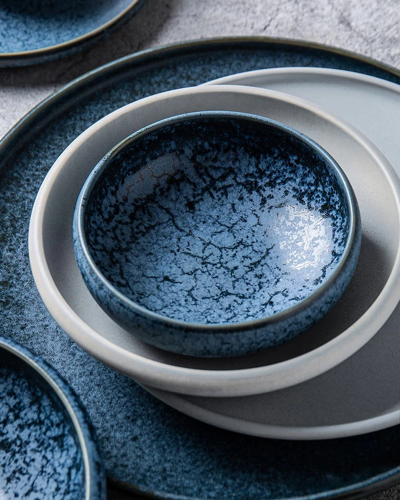 two-tone blue ceramic bowl restaurant grade