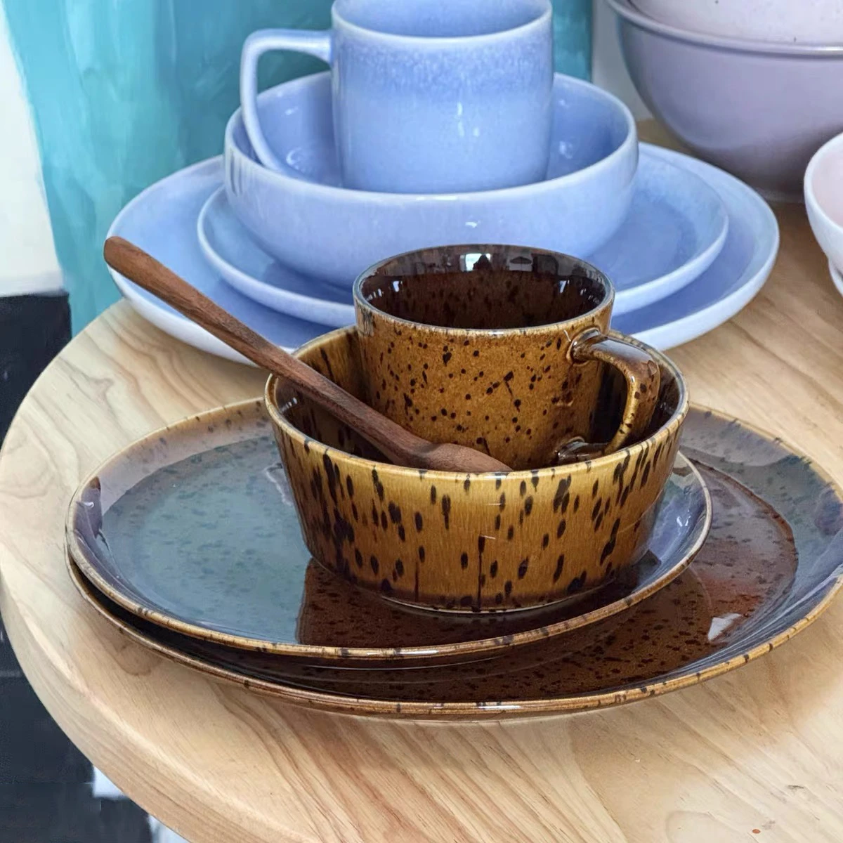 wholesale reactive glaze stoneware dinnerware set