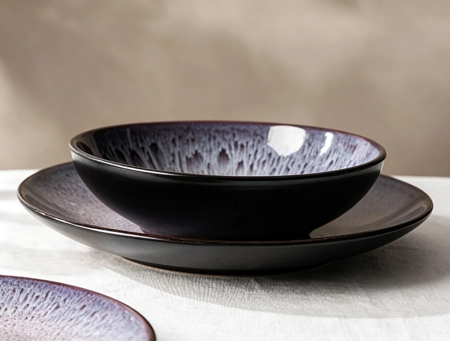 New Arrival: Lilac Radial Reactive Glaze Two-Tone Stoneware Dinnerware Collection